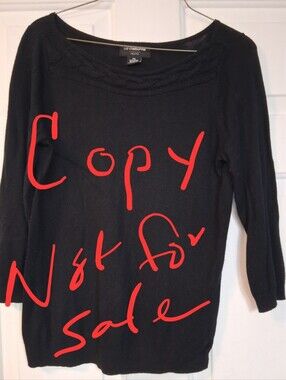 L0Liz Claiborne Black Sweater with Braided Boatneck Casual Top Petite Small